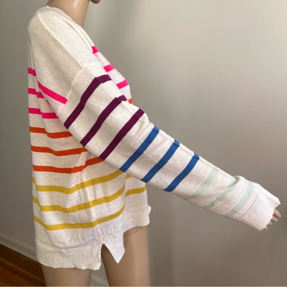 Sundry Rainbow MULTISTRIPE CREWNECK Sweater Cream Wool Cashmere Size L - Picture 13 of 13